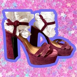 ALEXACHUNG purple suede platform sandals 9 40 Daisy Jones heels 70s shoes Disco